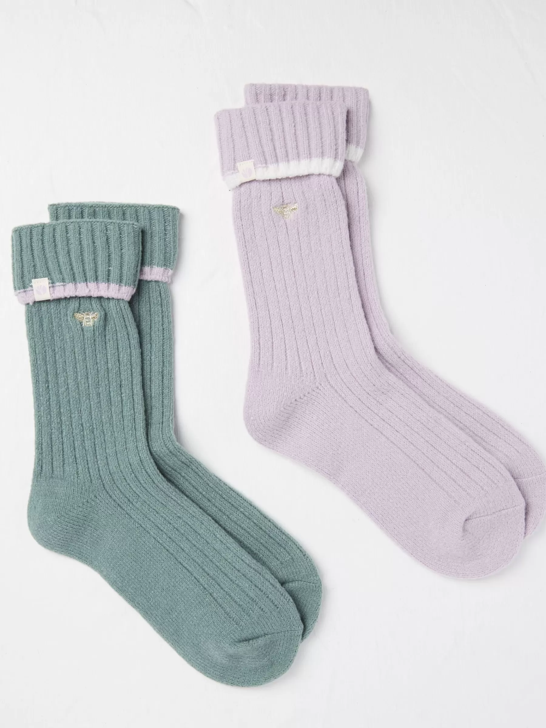 2 Pairs Of Bee Embroidered Cosy Socks*FatFace Sale