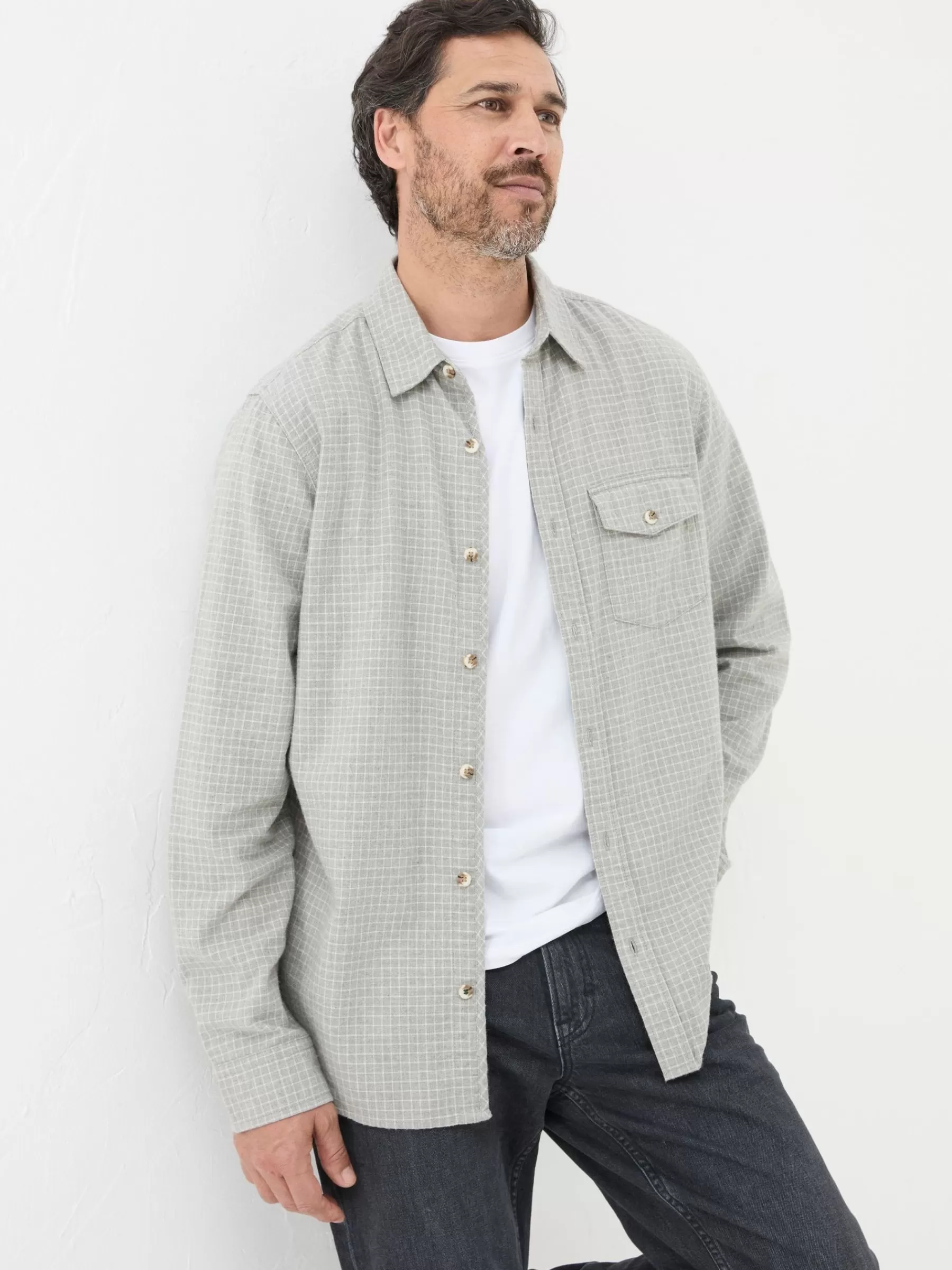 Long Sleeve Grantham Grid Check 100% Cotton Shirt*FatFace Flash Sale